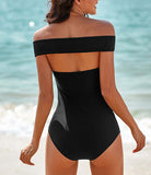 Off Shoulder Cross Front One Piece Swimwear - soofoom.com