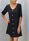 Button Front Roll up Tab Sleeve Dress