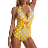 Polyester Halter Dot One-piece Swimwear - soofoom.com