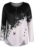 Quarter Zip Multi Color Butterfly Print T Shirt