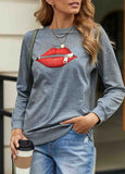 Zipped Red Lip Gray Sweatshirt