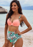 High Waist Spaghetti Strap Printed Bikini Set - soofoom.com