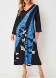 V Neck Butterfly Print Long Sleeve Dress