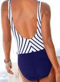 Stripe Splice color Strap V-Neck Sexy One-piece Swimsuits - soofoom.com