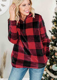 Plaid Print 1/4 Zip Turn-down Collar Sweatshirt