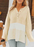 Splicing Buttoned Knitted Sweater