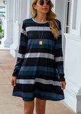 Stripe Pocket Long-Sleeve Dress