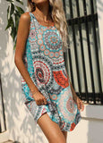 Printed Round Neck Double Pocket Dress