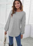 Button-Accent Long-Sleeve Hem Top