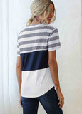 Stripe Print White Round Neck Contrast T Shirt