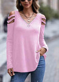 Solid V-Neckline Long Sleeve Blouses