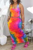 Tie Dye High Waist Two Piece Dresses