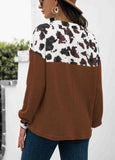 Leopard Stitched Button Long Sleeve Top