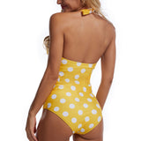 Polyester Halter Dot One-piece Swimwear - soofoom.com