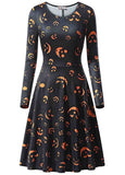 Halloween Pumpkin Print Long Sleeve Dress