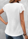 Lace Short Sleeve V Neck T Shirt