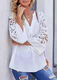 Lace Panel Split Neck Side Slit Blouse