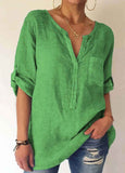 Solid  Lantern Sleeve Hemp  Blouse