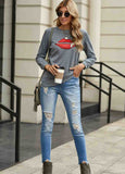 Zipped Red Lip Gray Sweatshirt