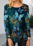 Butterfly Print  Round Neck Hem T-shirt