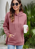 Split Solid Long Sleeve Fleece  Hoodie