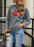 Zipped Red Lip Gray Sweatshirt