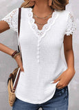 Lace Short Sleeve V Neck T Shirt