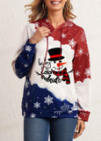 Christmas Snowman Print Drawstring Color Block Hoodie