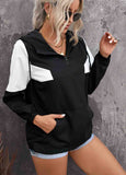 Color Block Zipper Long Sleeve  Pocket Hoodie