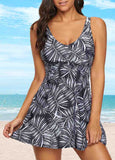 Leaf Printed Colorblock Tankini Set