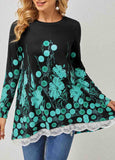 Floral Print Lace Stitching Long Sleeve T Shirt