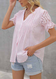 Pin Tuck Eyelet-Contrast   Button-Up Top