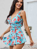 Floral Print V-neck Tankini Set