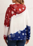 Christmas Snowman Print Drawstring Color Block Hoodie