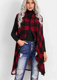 Plaid Asymmetric Sleeveless Cardigan