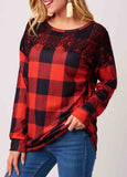 Lace Panel Plaid Long Sleeve T Shirt