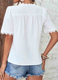 Lace Short Sleeve V Neck Blouse