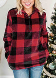 Plaid Print 1/4 Zip Turn-down Collar Sweatshirt