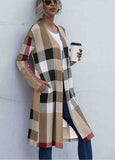 Colorblock Plaid  Striped  Printed Cardigan