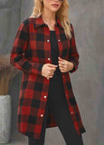 Turn-down Collar Plaid Pockets Cardigan Coat