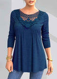 Lace Stitching Turndown Collar Blouse