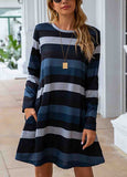 Stripe Pocket Long-Sleeve Dress