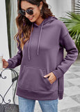 Split Solid Long Sleeve Fleece  Hoodie