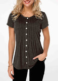 Pleated Button Up Short Sleeve T Shirt