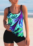 Rainbow Color Stroke Print Wide Strap Tankini Set