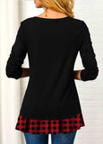 Button Embellished Plaid Print V Neck T Shirt