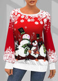 Snowman Print Round Neck  Sweatshirt