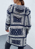 Printed Hooded Knitted Cardigan Coat