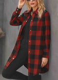 Turn-down Collar Plaid Pockets Cardigan Coat