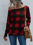 Diagonal Collar Plaid Simple T-Shirt